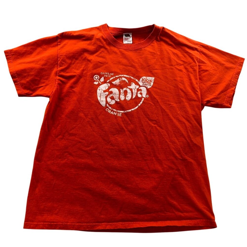 Vintage Fruit Of The Loom Mens Fanta Orange T-Shirt XL Heavy HD Cotton Casual